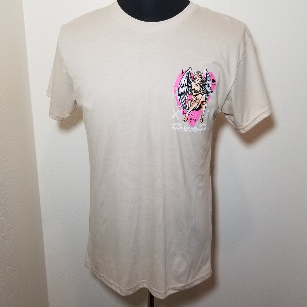 Fresh Laundry Mens M T Shirt Saints Club Good Vibes Tan Retro Street Grunge NWOT